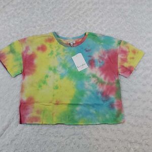 Love, Fire Boho Tie Dye Crop Top Rugged Cropped Round Neck Short Sleeve Comfort